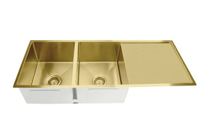 Lavello Kitchen Sink - Double Bowl & Drainboard 1160 x 440 - Brushed Bronze Gold Meir