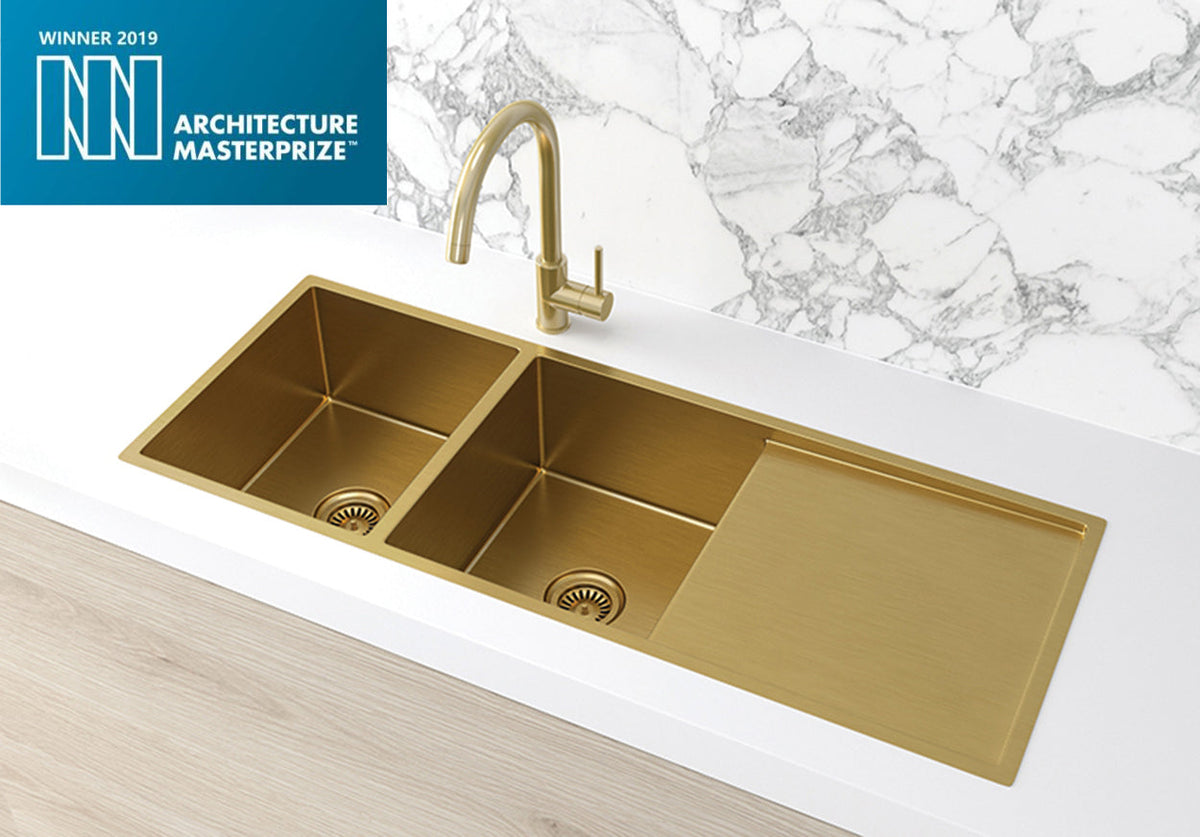 Lavello Kitchen Sink - Double Bowl &amp; Drainboard 1160 x 440 - Tiger Bronze