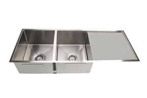 Lavello Kitchen Sink - Double Bowl & Drainboard 1160 x 440 - PVD Brushed Nickel Meir