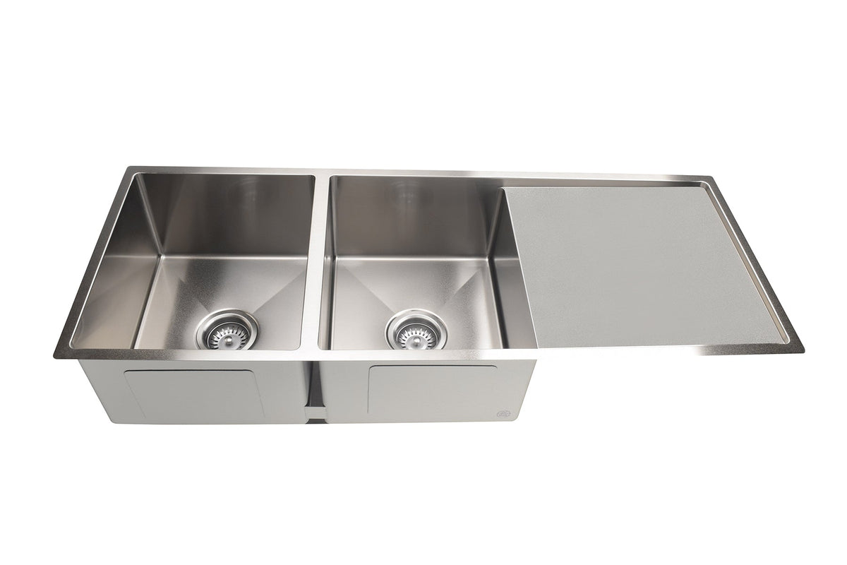 Lavello Kitchen Sink - Double Bowl &amp; Drainboard 1160 x 440 - PVD Brushed Nickel