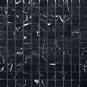 Classic Nero Marquina Marble Mosaic tile face, 300 x 300 mm