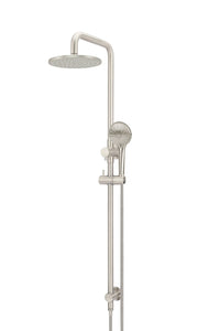 Round Combination Shower Rail 200mm Rose, Three Function Hand Shower - PVD Brushed Nickel Meir