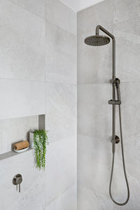 Round Combination Shower Rail, 200mm Rose, Single Function Hand Shower - Shadow Gunmetal Meir