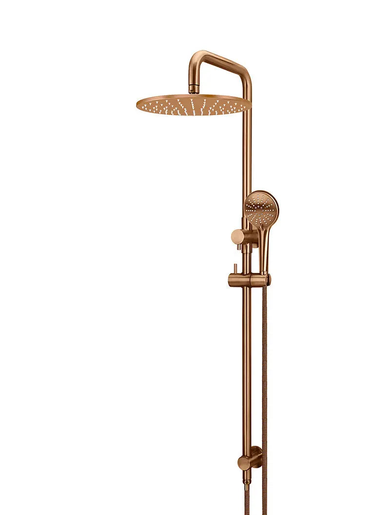 Round Combination Shower Rail 300mm Rose, Three Function Hand Shower - Lustre Bronze Meir