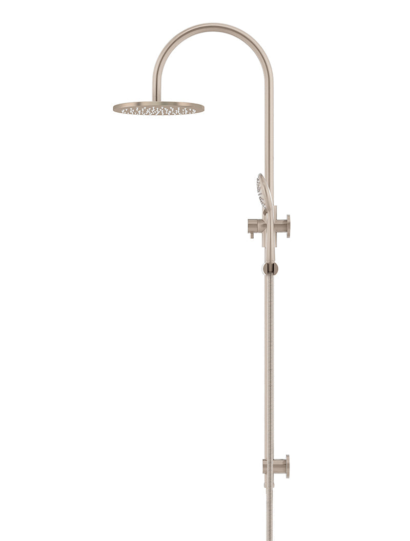 Round Gooseneck Shower Set with 200mm rose, Three-Function Hand Shower - Champagne