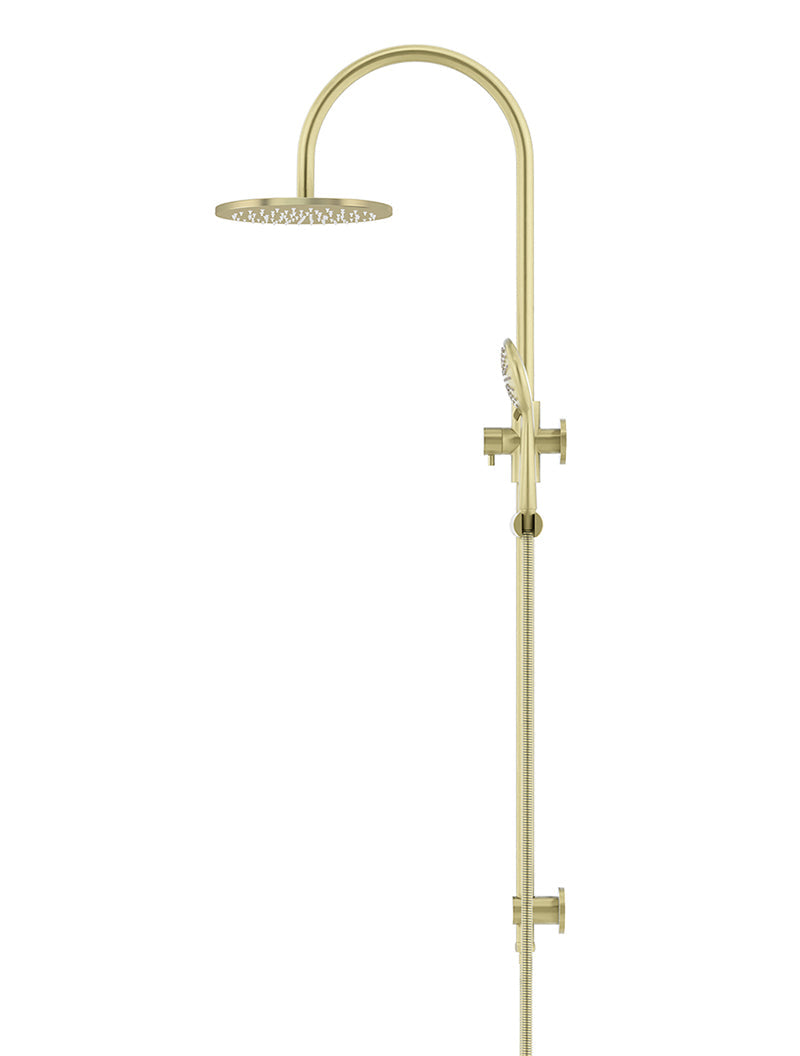 Round Gooseneck Shower Set with 200mm rose, Three-Function Hand Shower - PVD Tiger Bronze