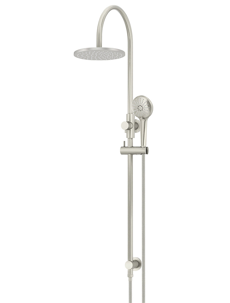 Round Gooseneck Shower Set with 200mm rose, Three-Function Hand Shower - PVD Brushed Nickel