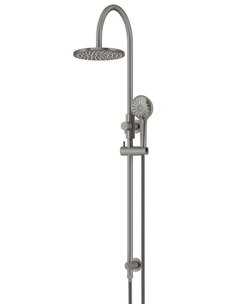 Round Gooseneck Shower Set with 200mm rose, Three-Function Hand Shower - Shadow Gunmetal
