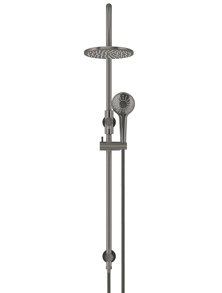 Round Gooseneck Shower Set with 200mm rose, Three-Function Hand Shower - Shadow Gunmetal