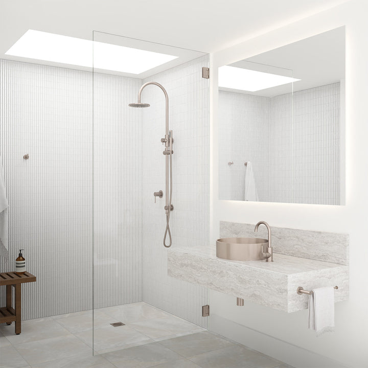 Round Gooseneck Shower Set with 200mm rose, Single-Function Hand Shower - Champagne