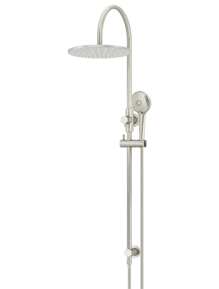 Round Gooseneck Shower Set with 300mm rose, Three-Function Hand Shower - PVD Brushed Nickel