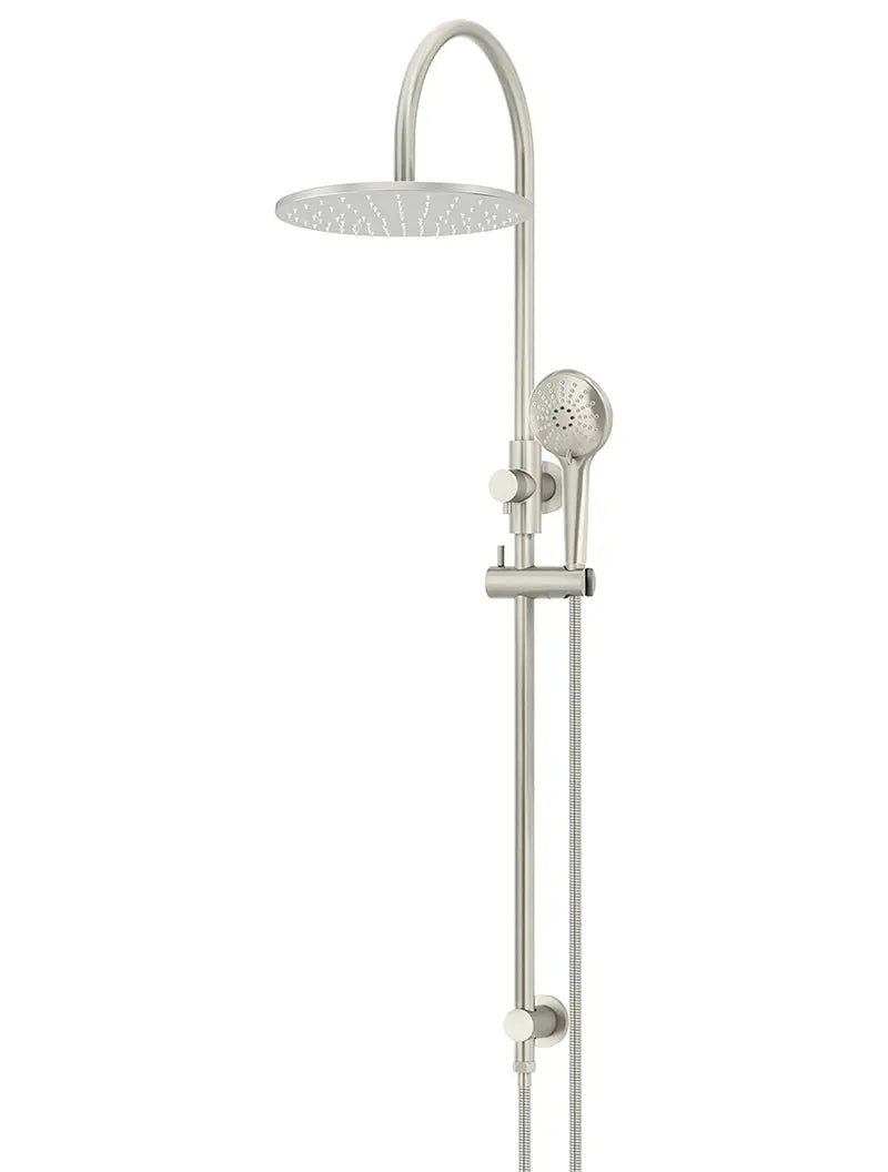 Round Gooseneck Shower Set with 300mm rose, Three-Function Hand Shower - PVD Brushed Nickel Meir