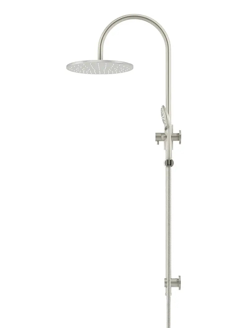 Round Gooseneck Shower Set with 300mm rose, Three-Function Hand Shower - PVD Brushed Nickel Meir