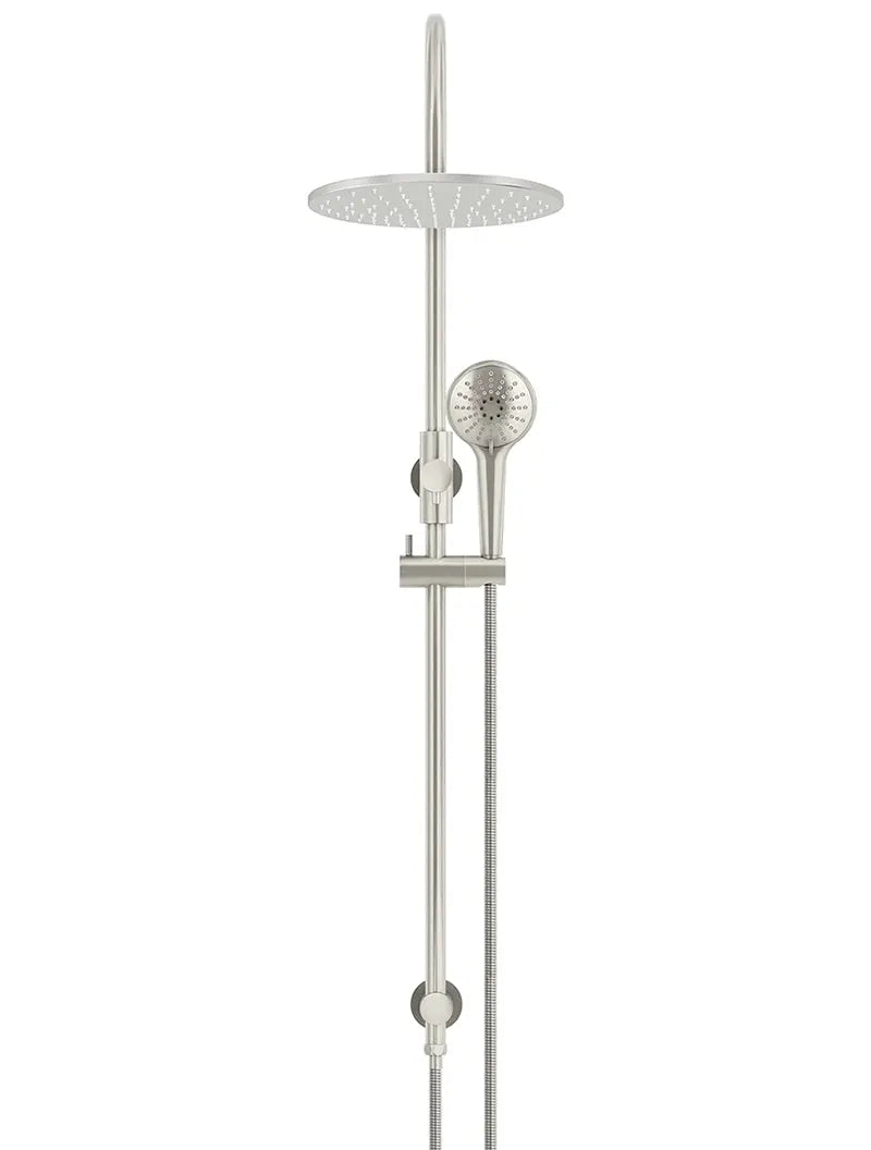 Round Gooseneck Shower Set with 300mm rose, Three-Function Hand Shower - PVD Brushed Nickel Meir