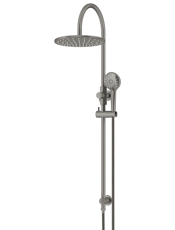 Round Gooseneck Shower Set with 300mm rose, Three-Function Hand Shower - Shadow Gunmetal