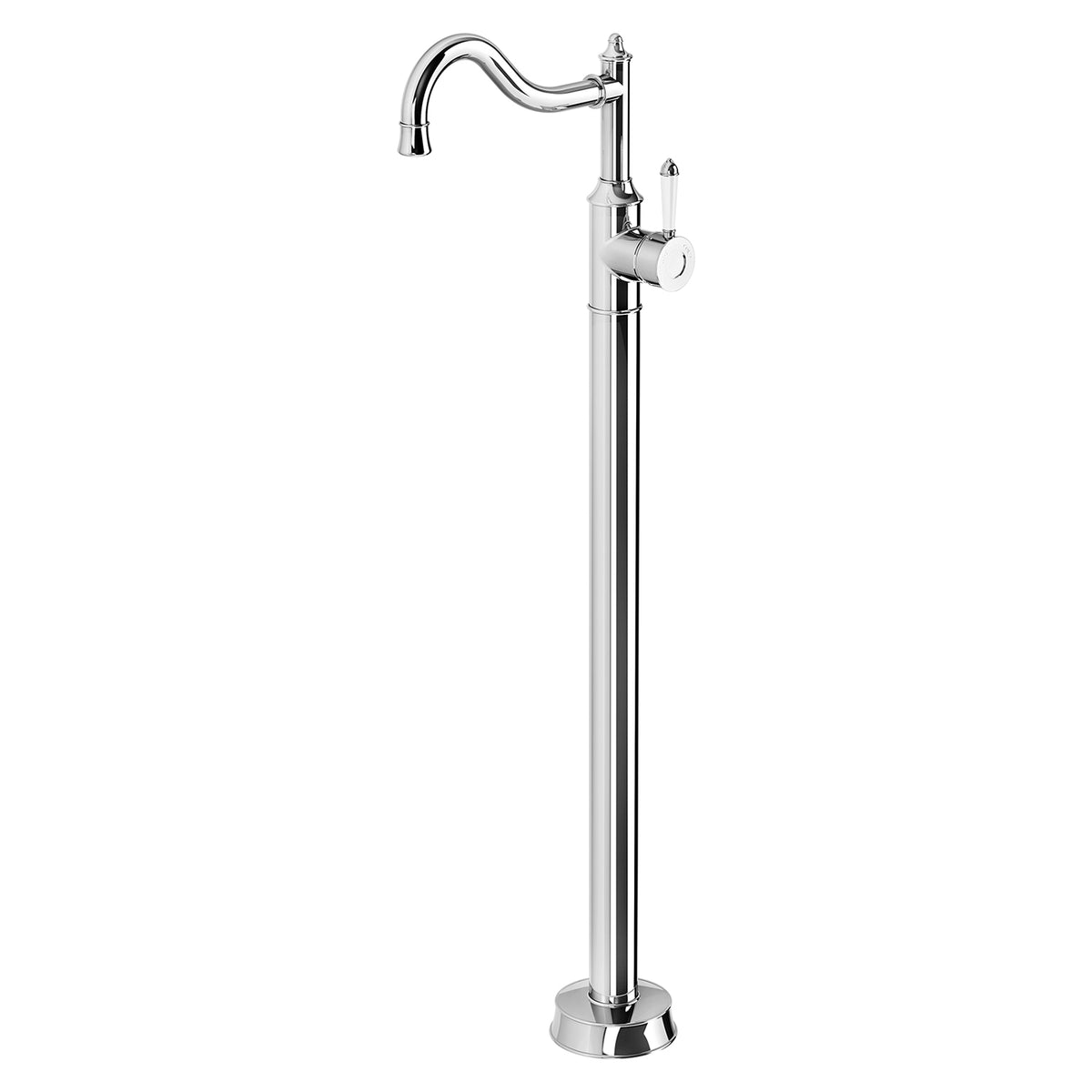 Nostalgia Floor Mounted Bath Mixer Shepherds Crook - Chrome / Natural White