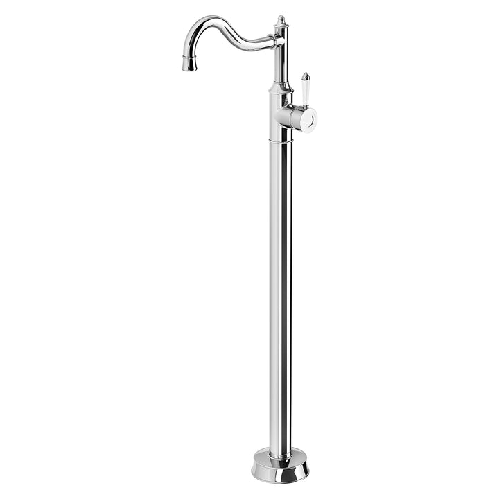 Nostalgia Floor Mounted Bath Mixer Shepherds Crook - Chrome / Natural White