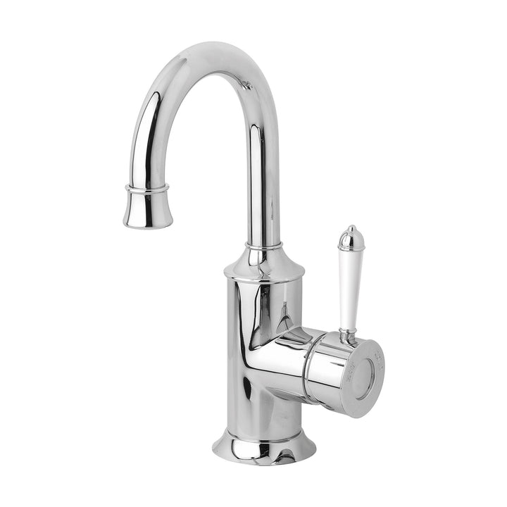 Nostalgia Basin Mixer 120mm Gooseneck - Lead Free - Chrome / Natural White