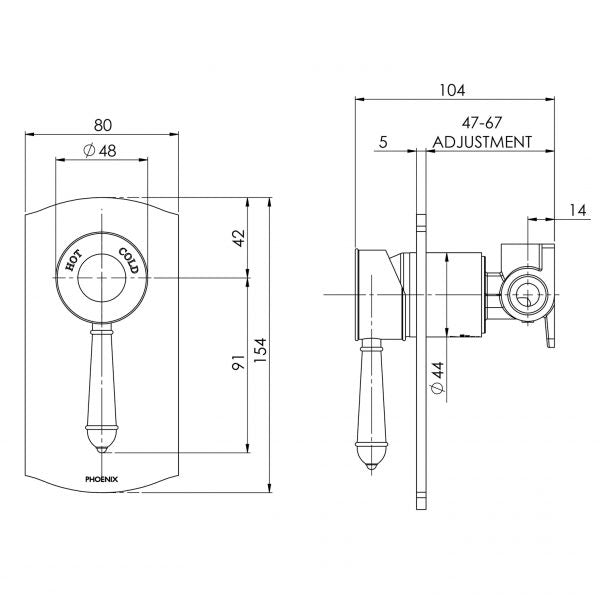 Specification diagram - Nostalgia Shower / Wall Mixer