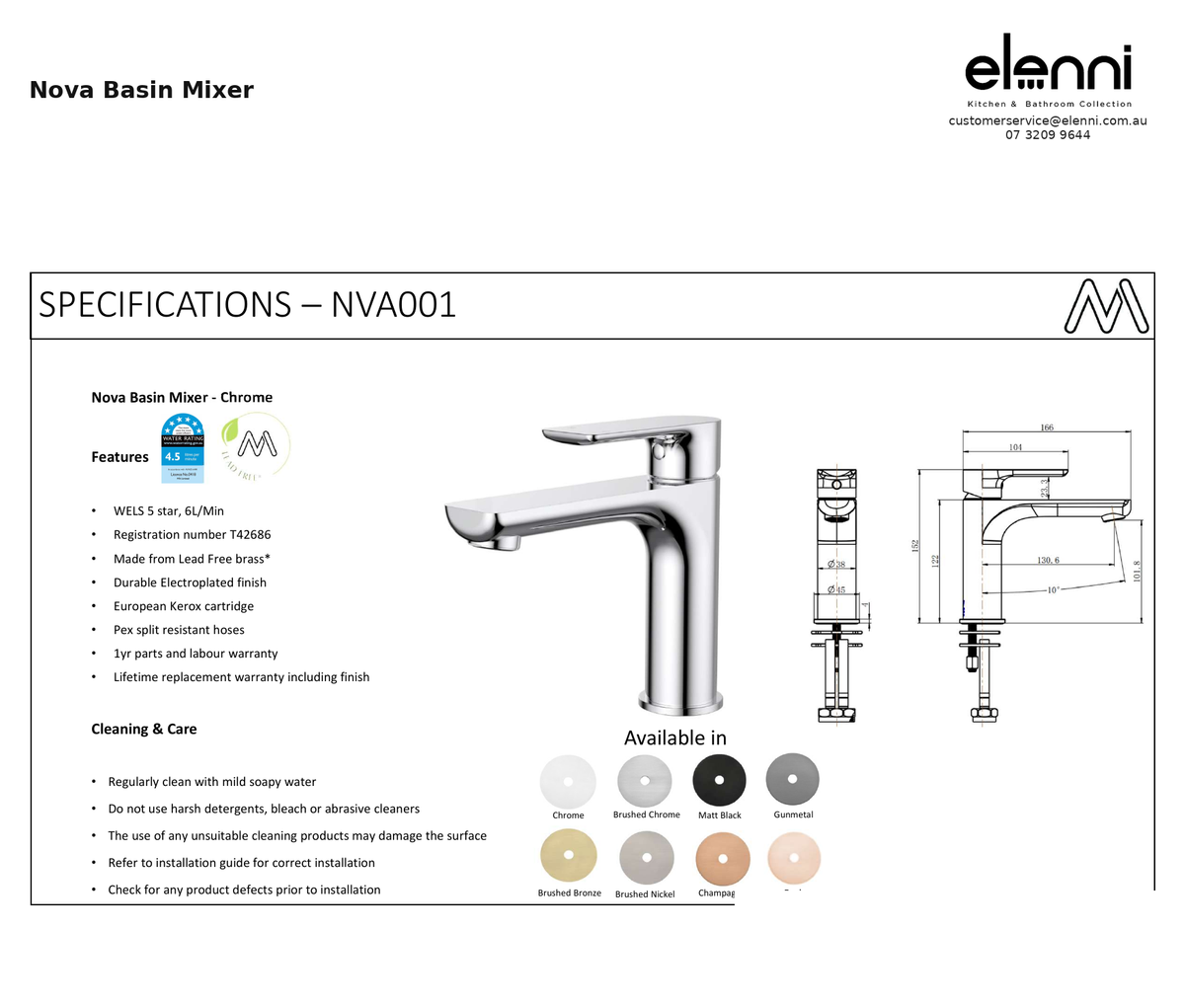 Nova Basin Mixer specification