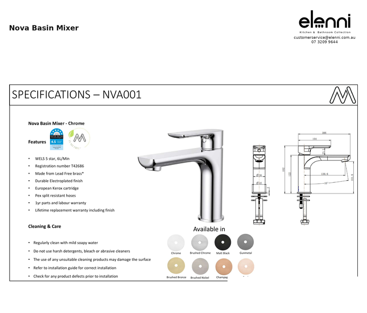 Nova Basin Mixer specification