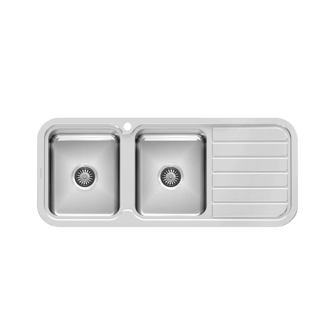1000 Series Double Left Hand Bowl Sink with Drainer and Taphole - Stainless Steel