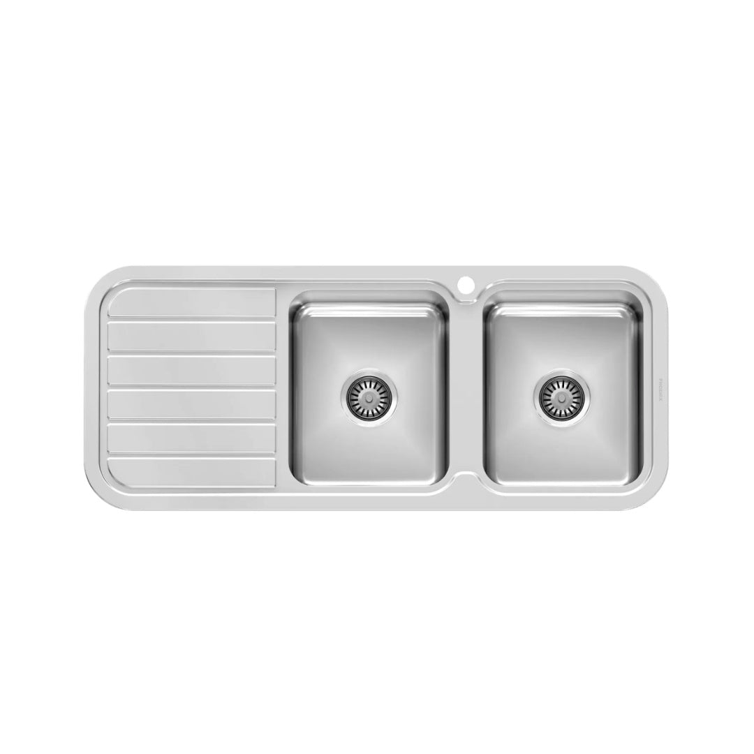 1000 Series Double Right Hand Bowl Sink with Drainer and Taphole - Stainless Steel