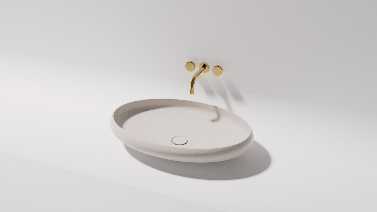 Piero above counter basin — side view