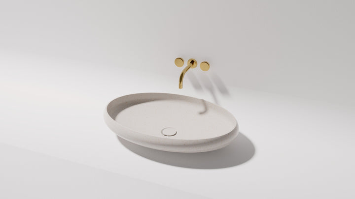 Piero above counter basin — side view