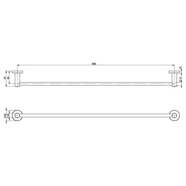 Radii Single Towel Rail 800mm Round Plate - Matte Black