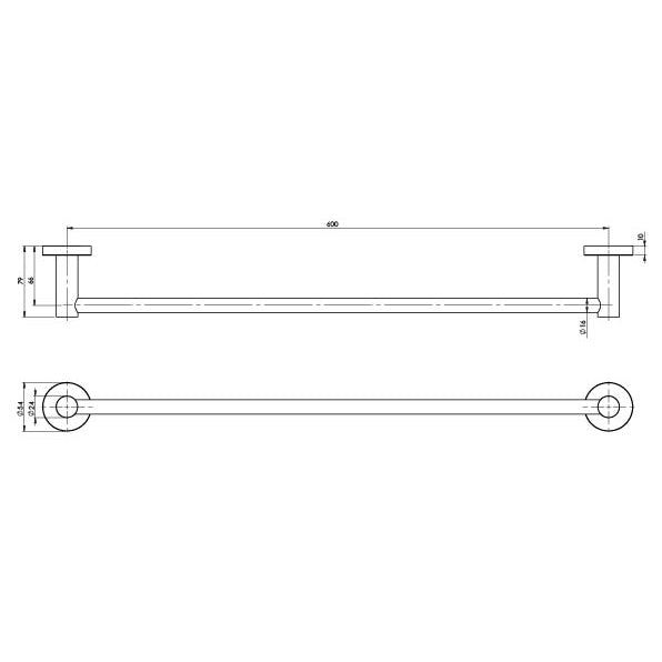 Radii Single Towel Rail 600mm Round Plate - Chrome