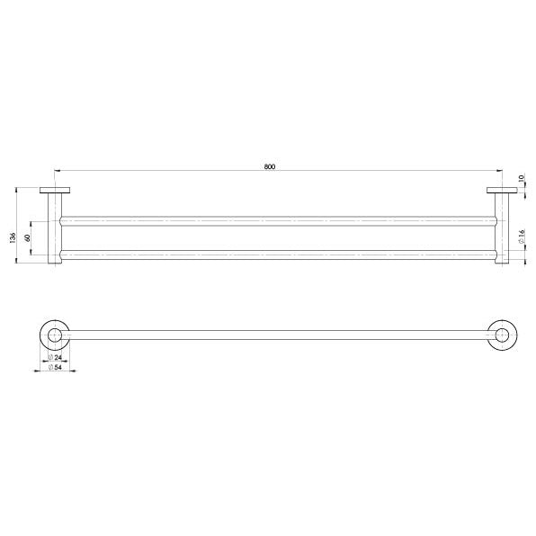 Radii Double Towel Rail 800mm - Matte Black