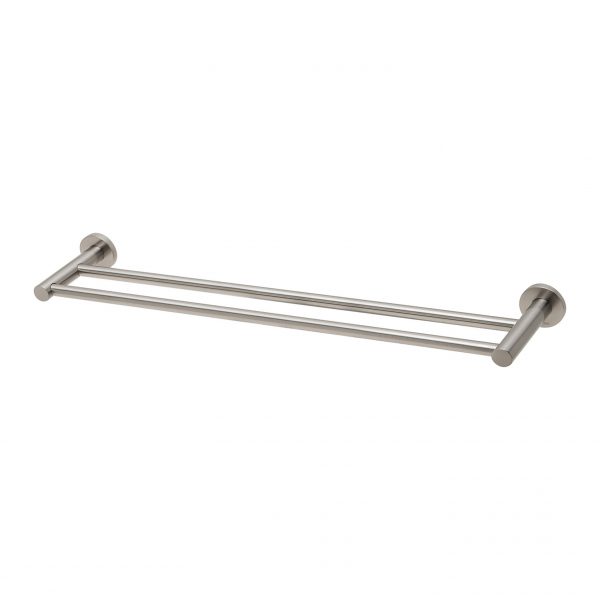 Radii Double Towel Rail 600mm Round Plate - Brushed Nickel