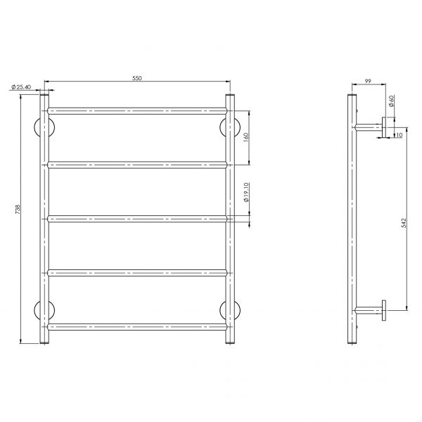 Radii Towel Ladder 550 x 740mm Round Plate - Matte Black