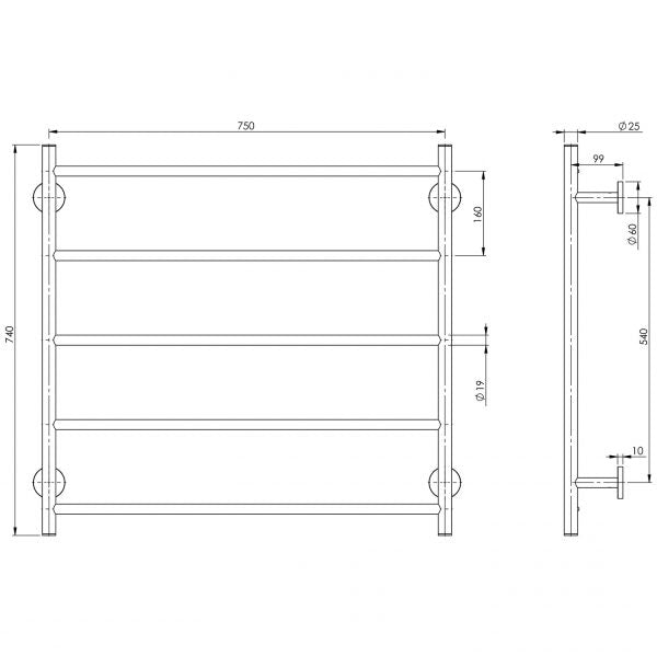 Radii Towel Ladder 750mm x 740mm - Chrome