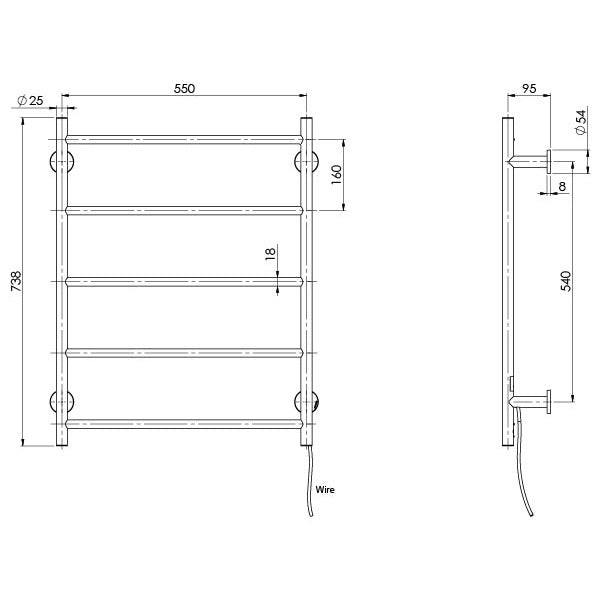 Radii Heated Towel Ladder 550 x 740mm Round Plate - Chrome