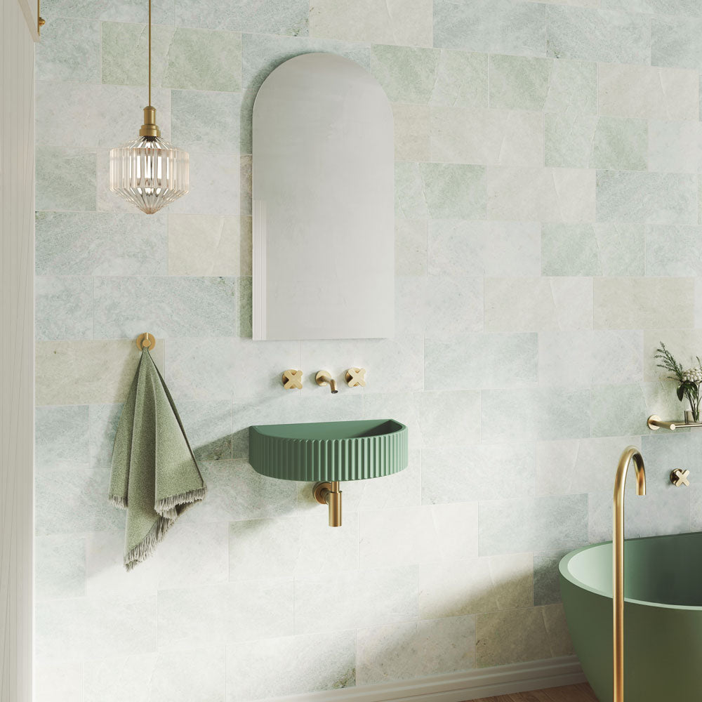 Valentina Fluted Arch Concrete Wall Basin - Sage