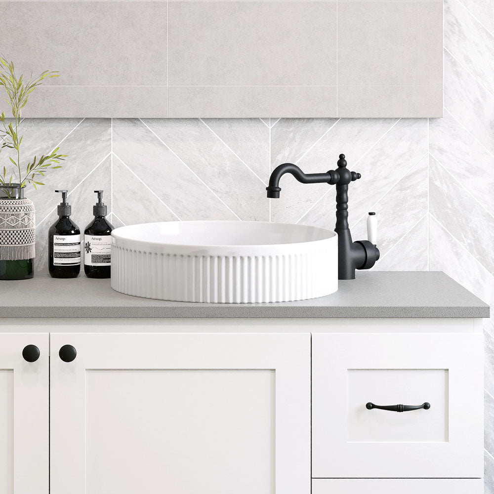Eleanor Round Above Counter Fluted Basin - Gloss White