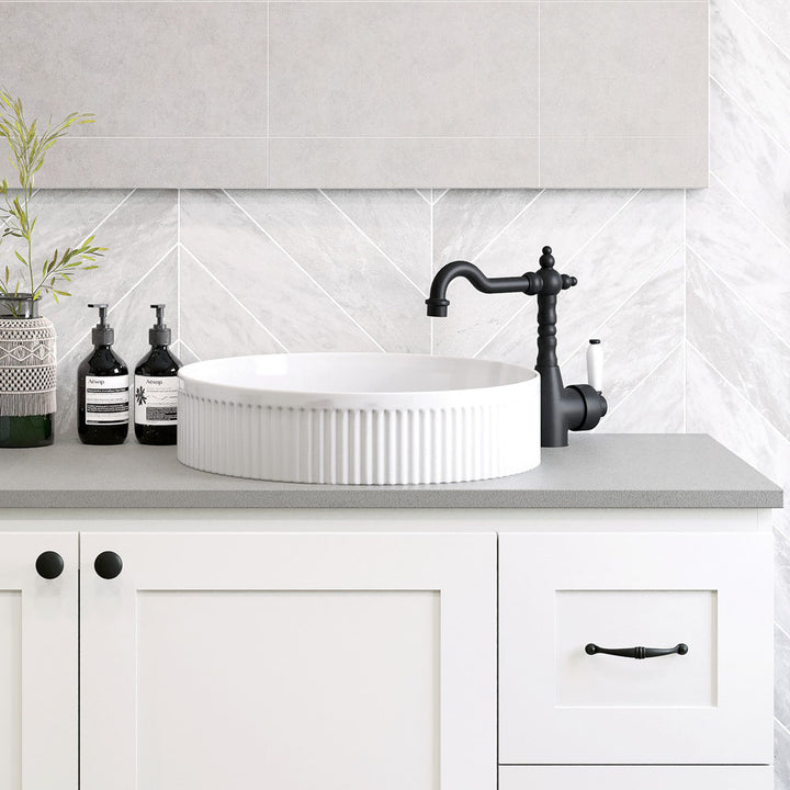 Eleanor Round Above Counter Fluted Basin - Gloss White