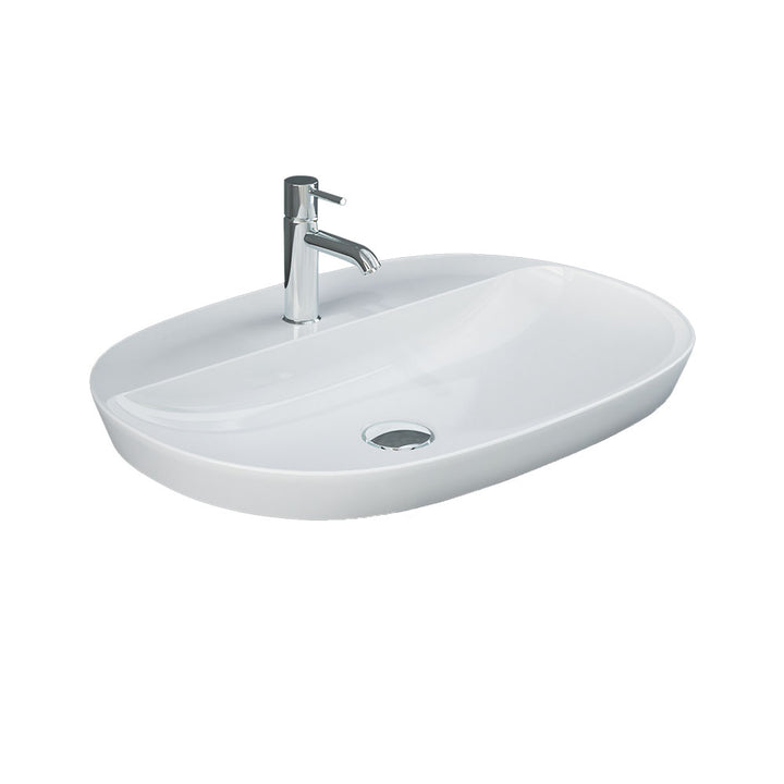 RAK Variant Large Oval Semi-Inset Basin with Tap Hole - Alpine Gloss White