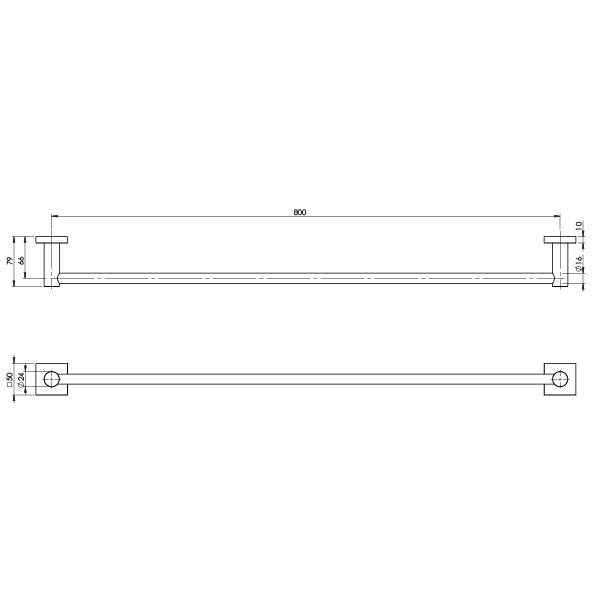 Radii Single Towel Rail 800mm Square Plate - Brushed Carbon