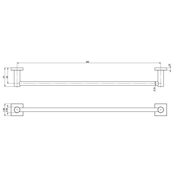 Radii Single Towel Rail 600mm Square Plate - Matte Black