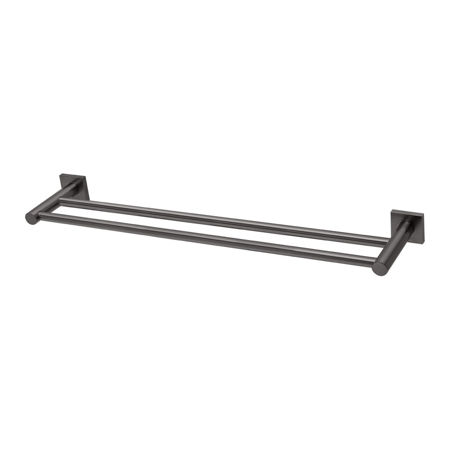Radii Double Towel Rail 600mm Square Plate - Brushed Carbon