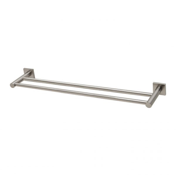 Radii Double Towel Rail 600mm Square Plate - Brushed Nickel