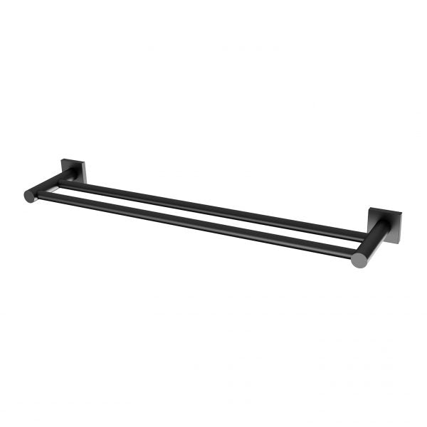 Radii Double Towel Rail 600mm Square Plate - Matte Black