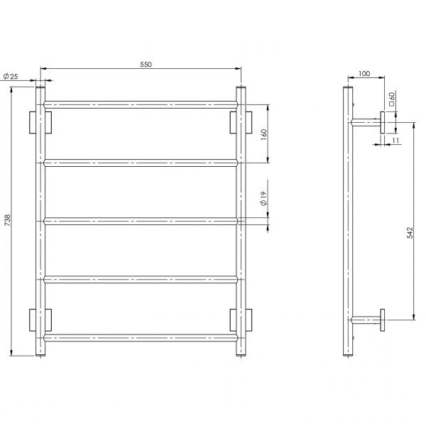 Radii Towel Ladder 550 x 740mm Square Plate - Chrome