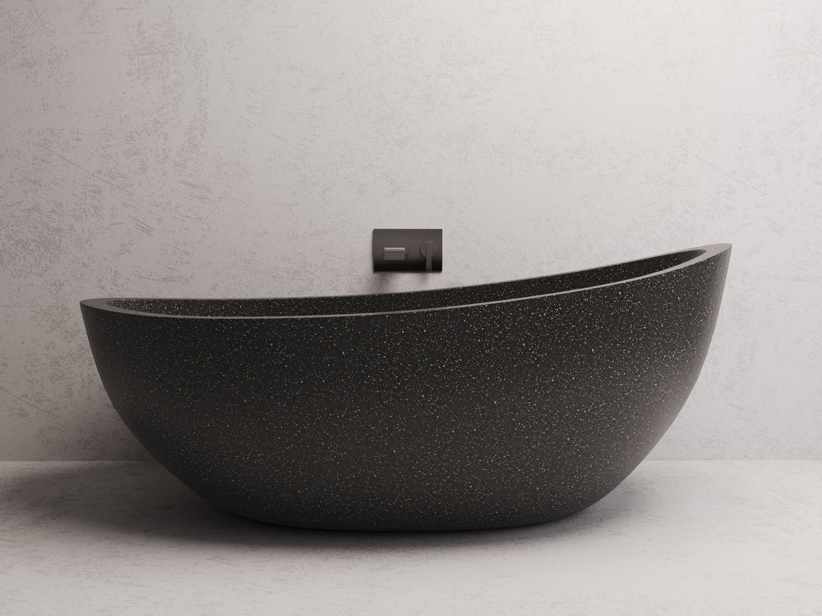 Ray freestanding bath — Black terrazzo lifestyle