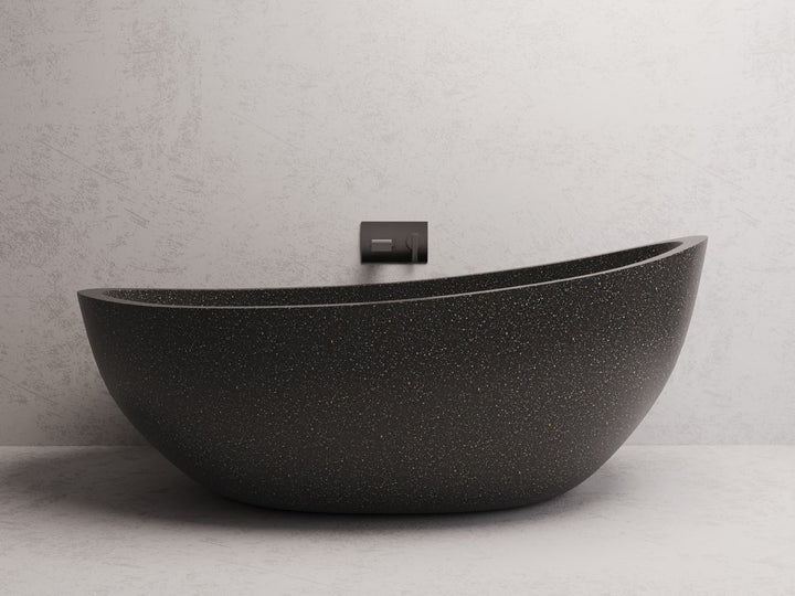 Ray freestanding bath — Black terrazzo lifestyle
