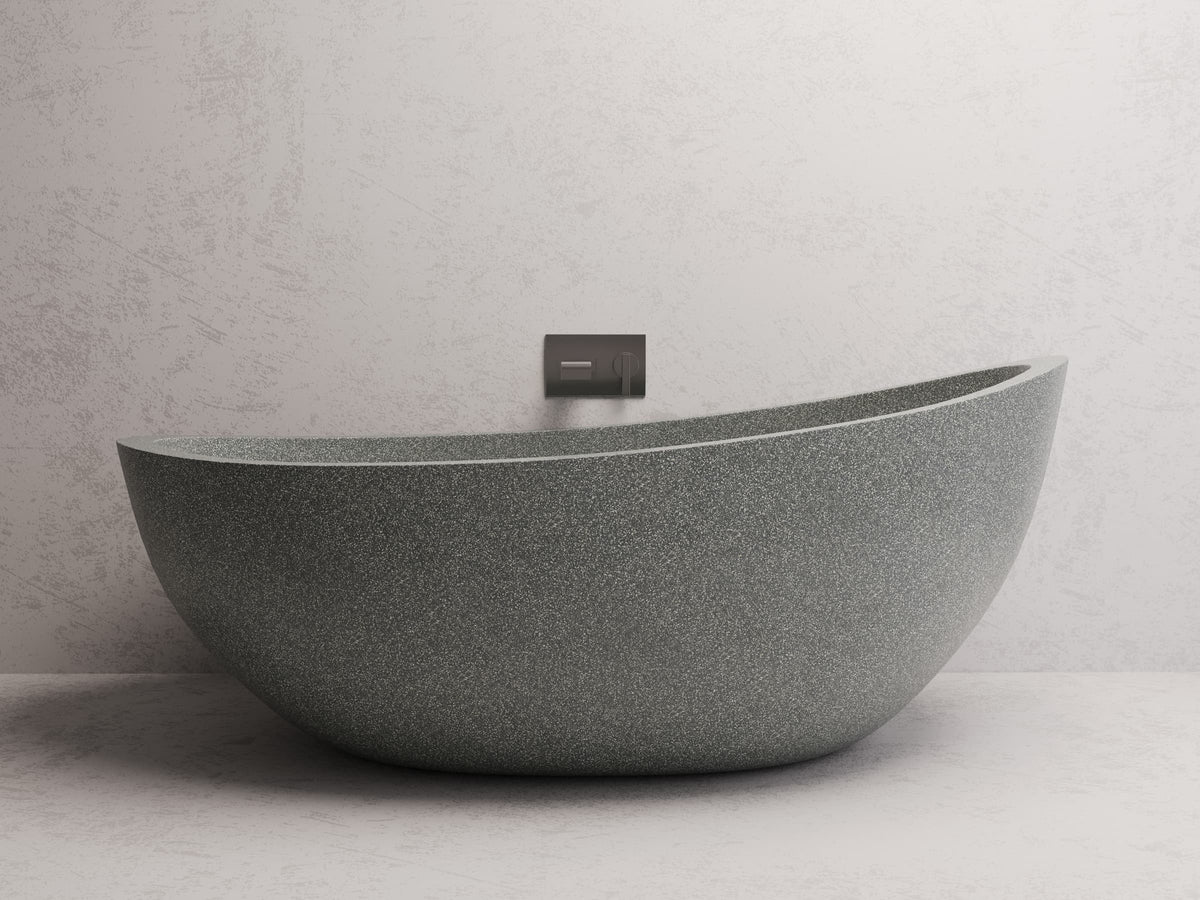 Ray freestanding bath — Grey terrazzo lifestyle