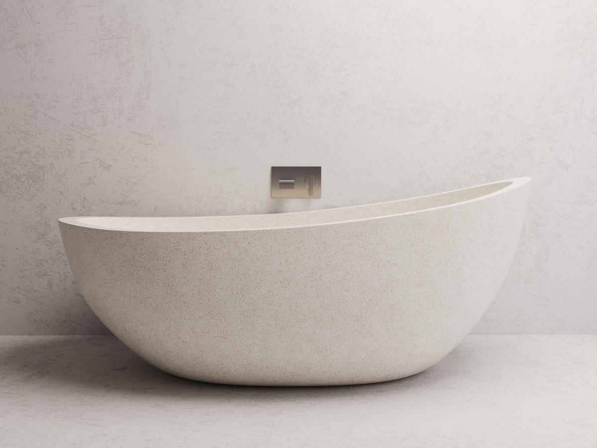 Ray freestanding bath — White terrazzo lifestyle